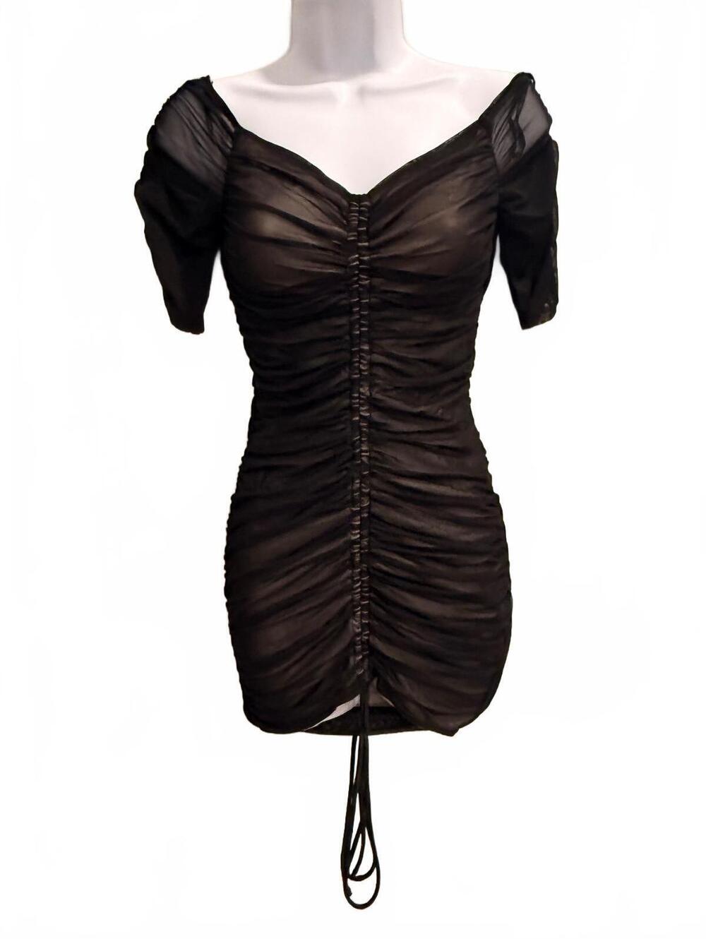 Forever 21 Black Ruched Mesh Off-Shoulder Dress